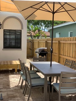 The patio at the Banana Inn is an oasis of relaxation.