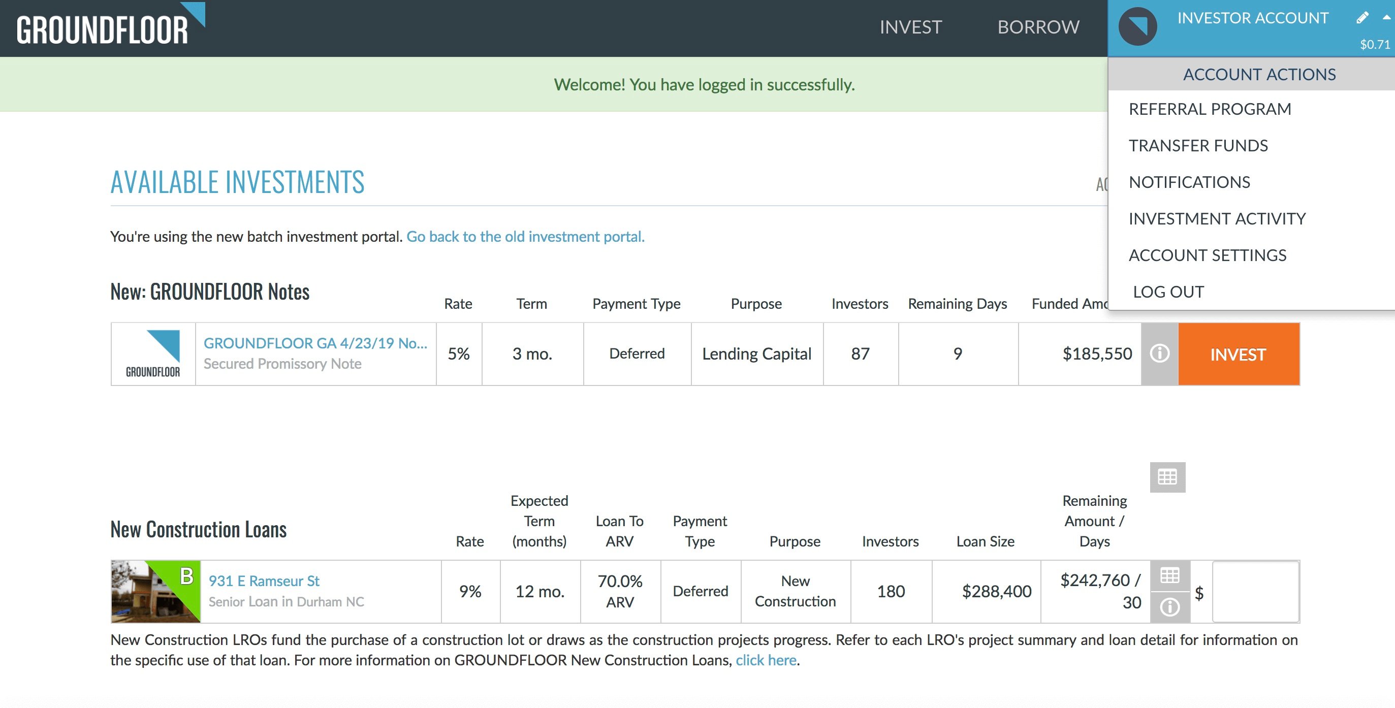 To access your referral page, log into your Investor Account and choose "Referral Program" from the dropdown menu.